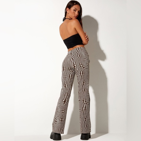 NWT🆕 Motel Rocks🦋JOPAN FLARE WOMEN PANTS OPTIC POLKA size Small - Picture 1 of 8